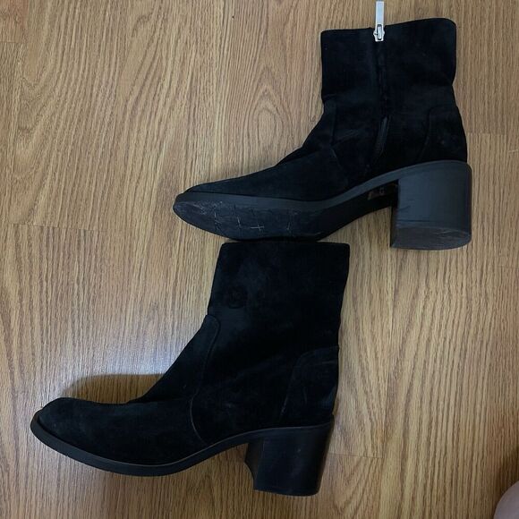 Aquatalia Black suede leather chunk heel ankle boots size US 9.5 - Picture 6 of 9